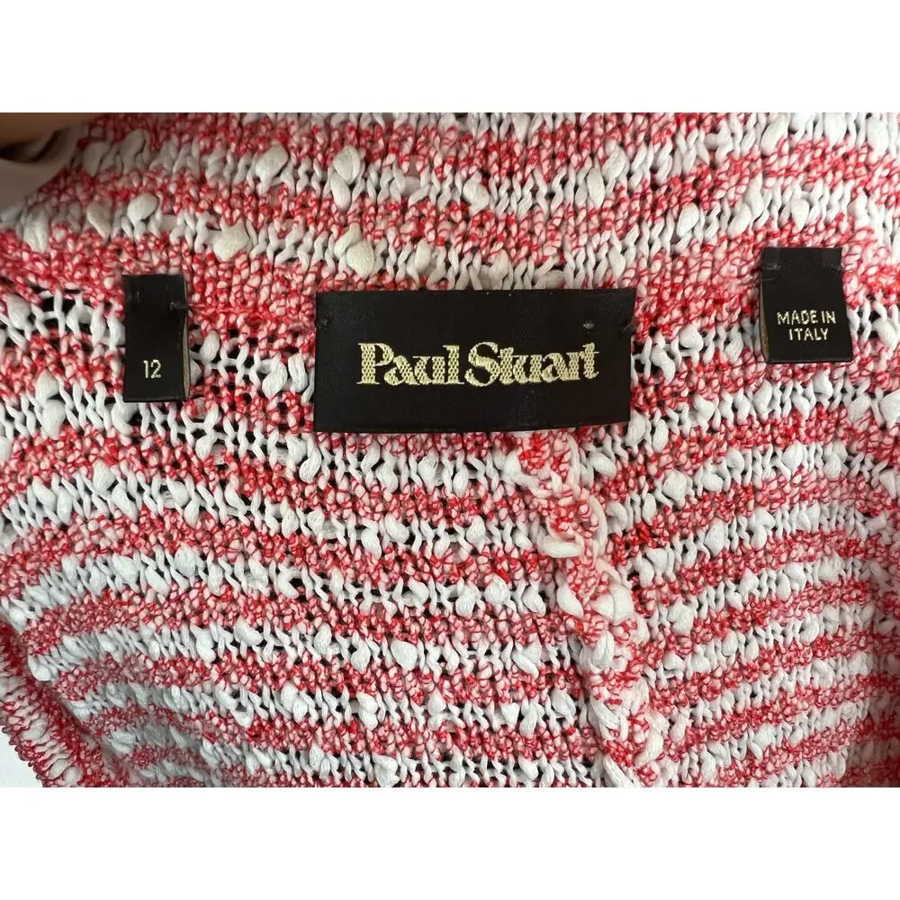 PAUL STUART Red White Knit Cotton Button-Up Sweater Cardigan 12 EU 48 ITALY